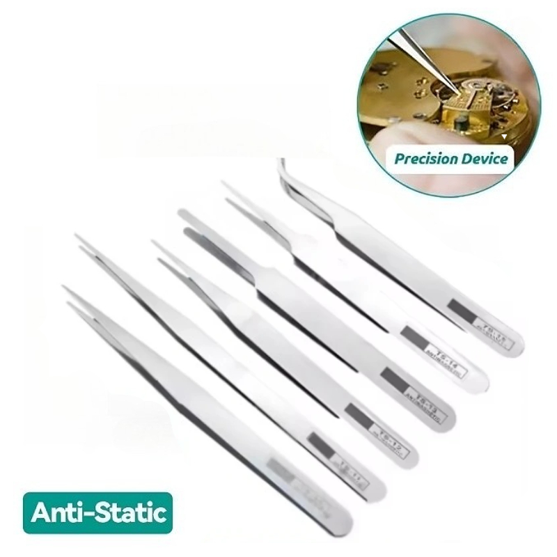 Body Jewelry Tool - 6Pcs Anti-static Stainless Steel Tweezers Set