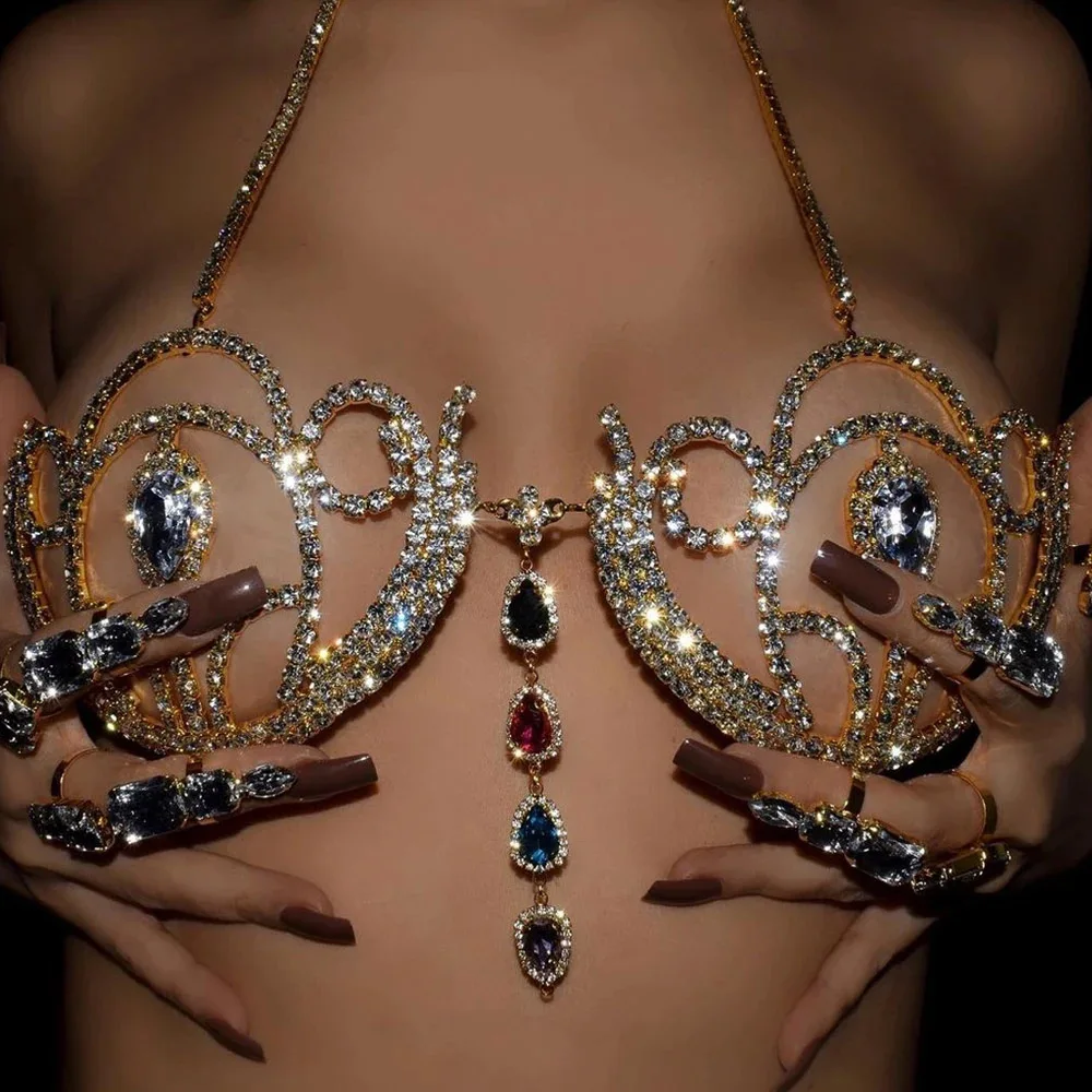 Body Jewelry Bra - Luxury Rhinestone Bikini Bra Geometric Water