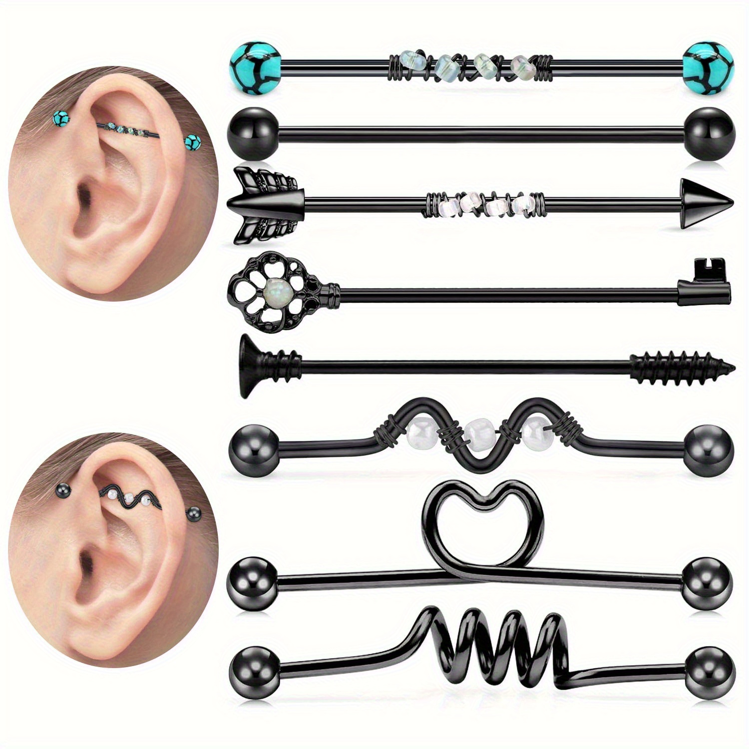 Body Jewelry Industrial - 8pcs14G Stainless Steel Industrial Barbell Earring