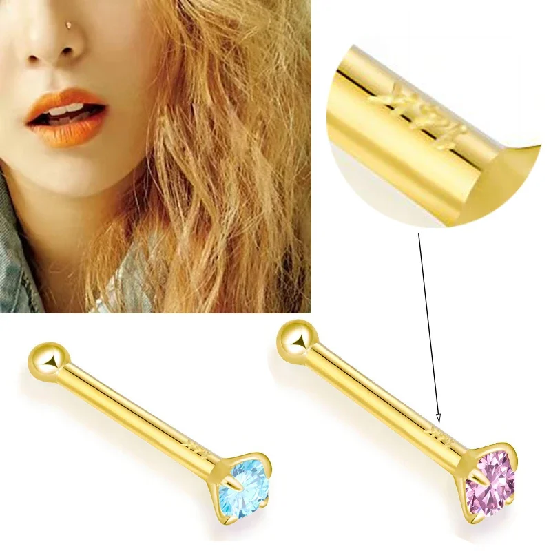 Yellow Body Jewelry - 14K Gold Nose Piercing Jewelry Cubic