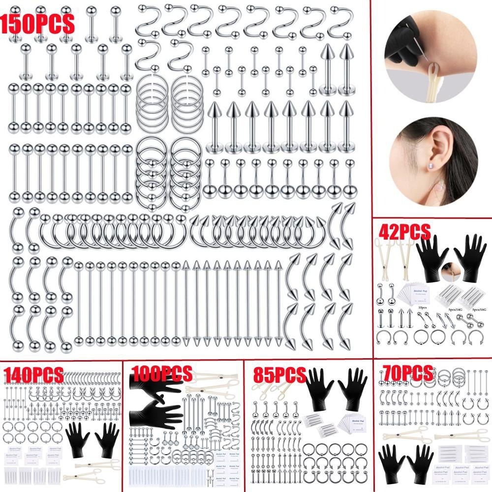 Body Jewelry Hoops - 150/140/85/70/42Pcs Body Piercing Kit Jewelry Tool