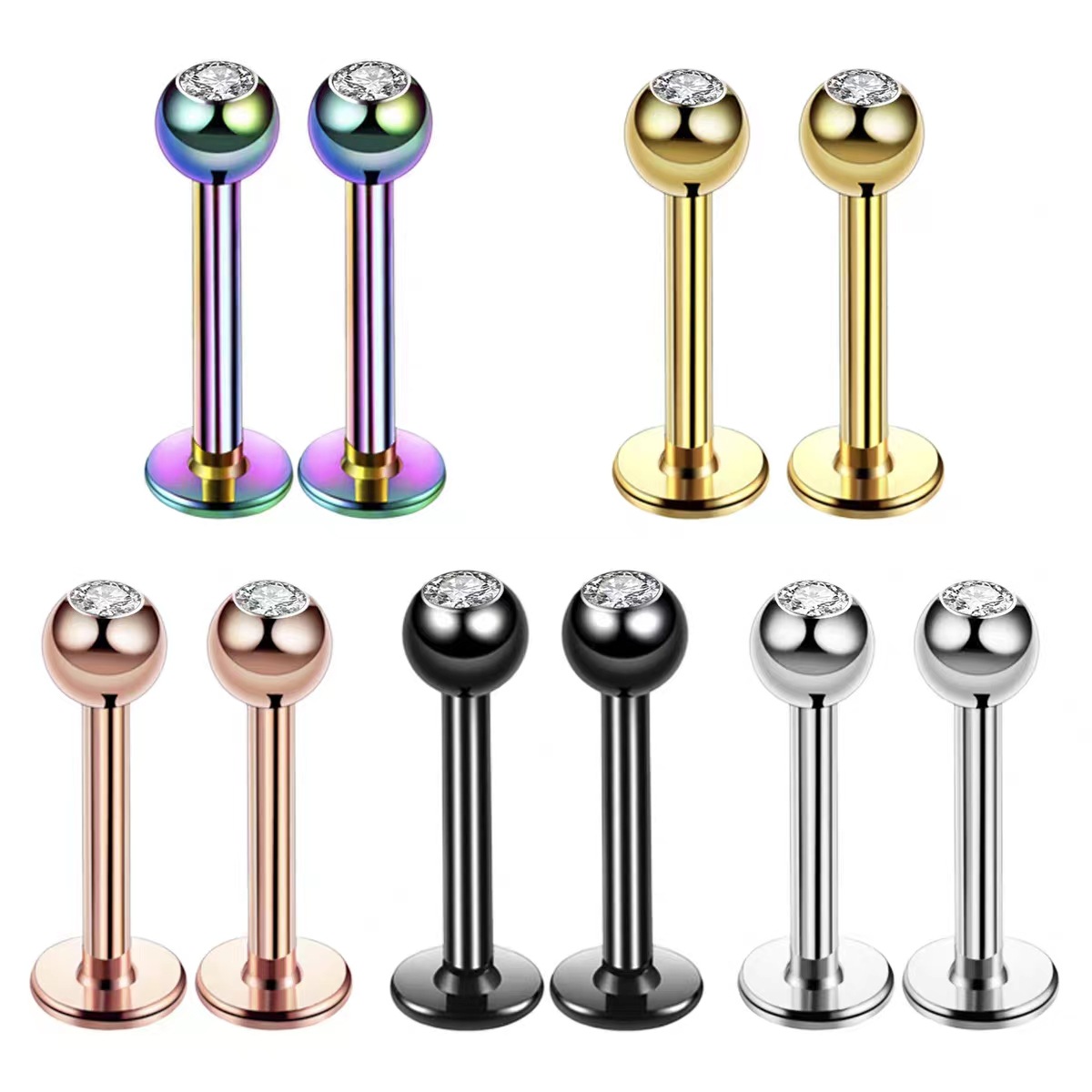 Body Jewelry Hoops - 16G Surgical Steel Ball Top CZ