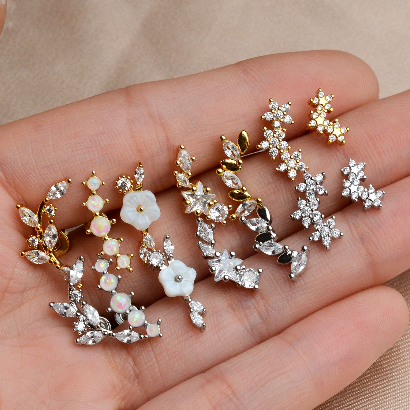 Tragus Flat Back - 1PC Stainless Steel Star Flower Moon