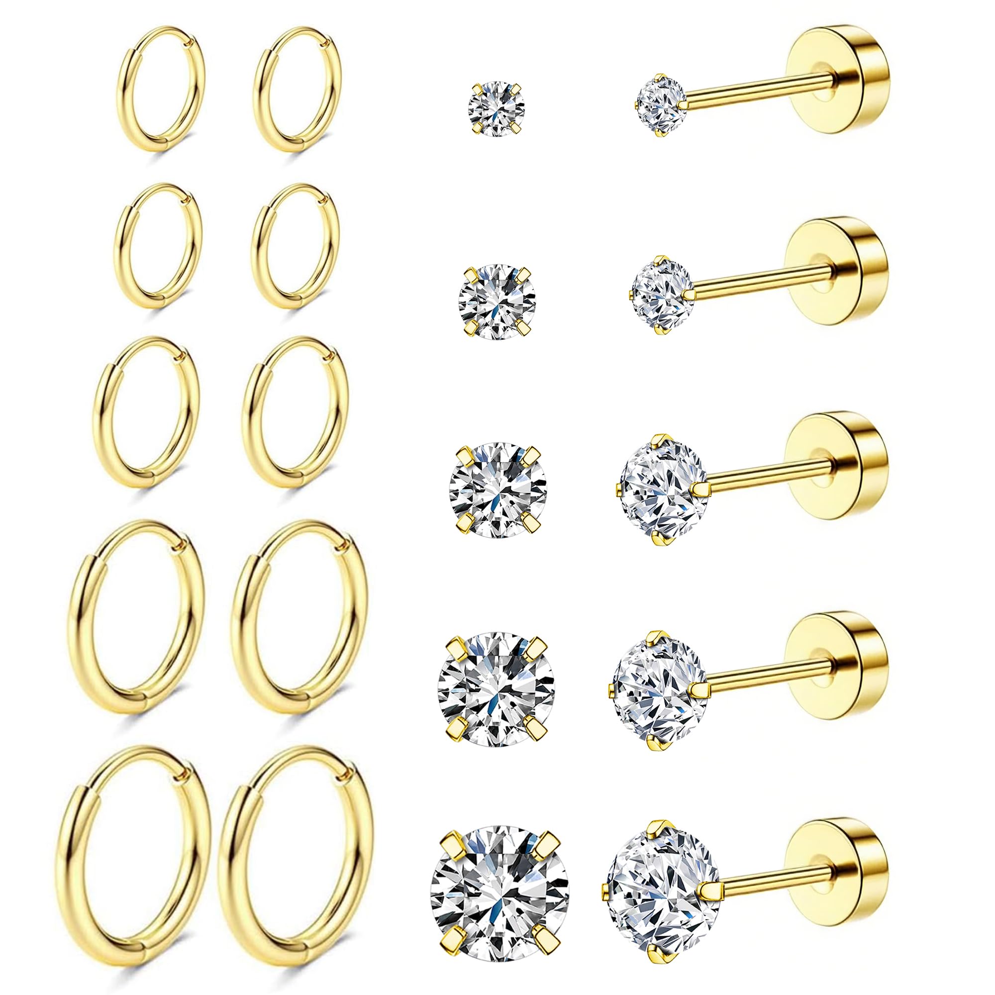 Tragus Flat Back - 10 Pairs Earrings Set for Women,