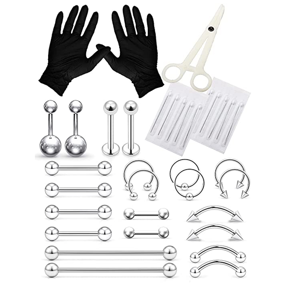 Body Jewelry Industrial - Piercing Kit Stainless Steel Eyebrow Rings