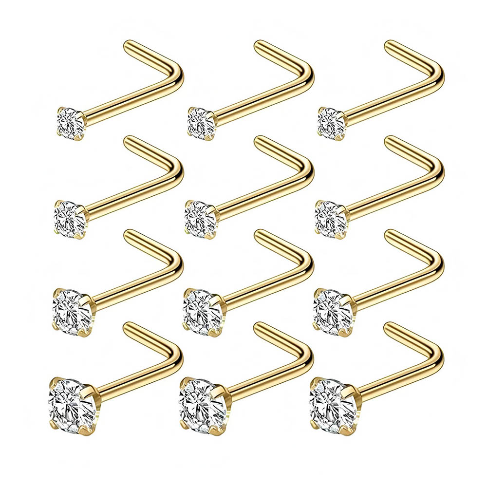 Body Jewelry Hoops - 12-Piece Full Set 316L Hypoallergenic L-Shape