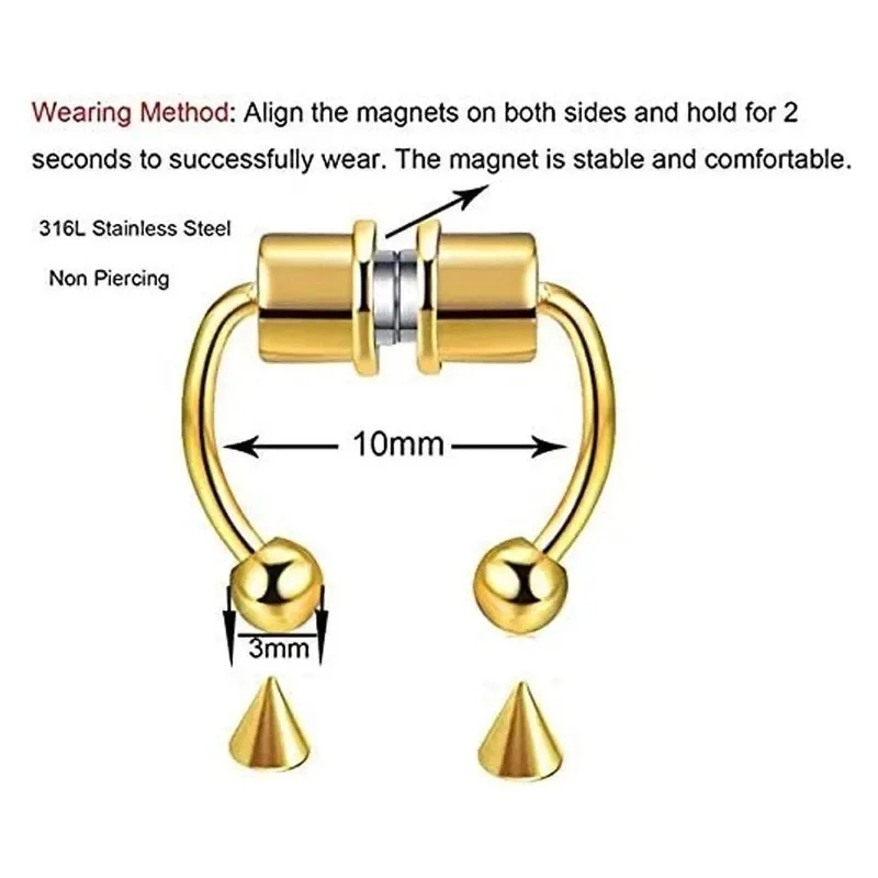 1/2/3Pcs Fake Magnetic Nose Ri - Body Jewelry Hoops 评论和价格