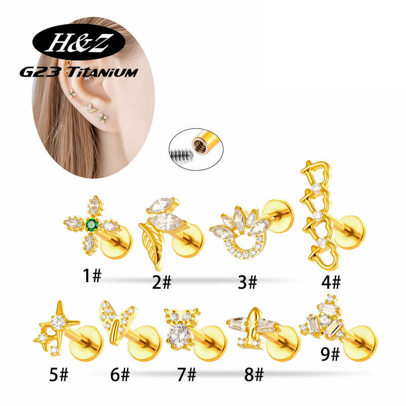 1PC G23 Titanium16G Flower CZ  - Body Jewelry Implant Grade Titanium 评论和价格