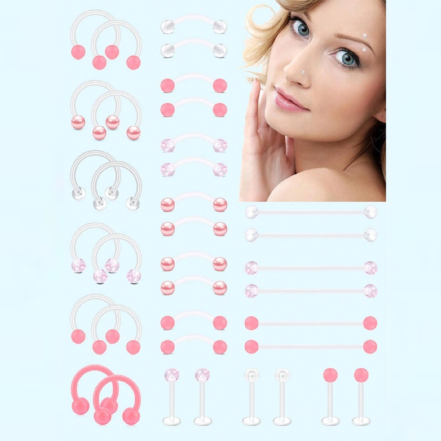 12pcs Clear Pink Industrial Pi - Body Jewelry Industrial 评论和价格