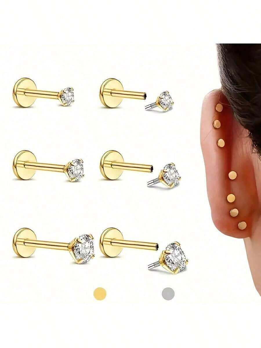 6 Flat Back Earring Studs - Fe - Tragus Flat Back 评论和价格