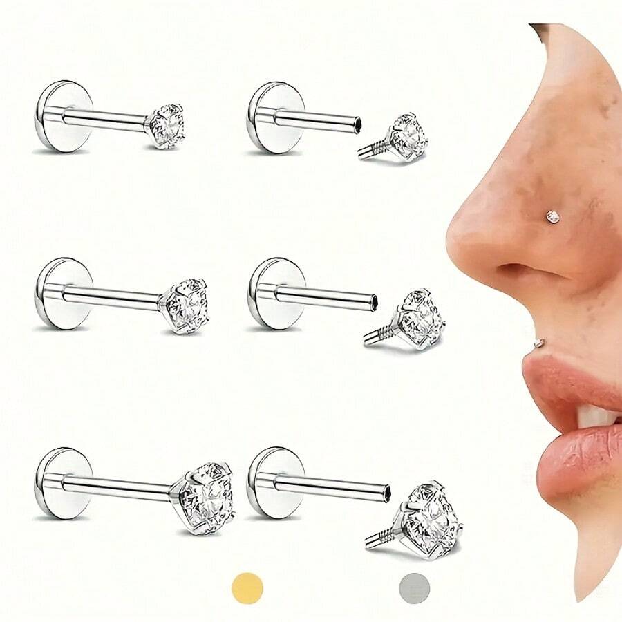 6 Flat Back Earring Studs - Fe - Tragus Flat Back 评论和价格
