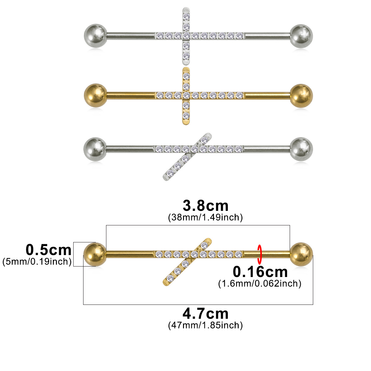 1pc Zirconia Industrial Pierci - Body Jewelry Industrial 评论和价格