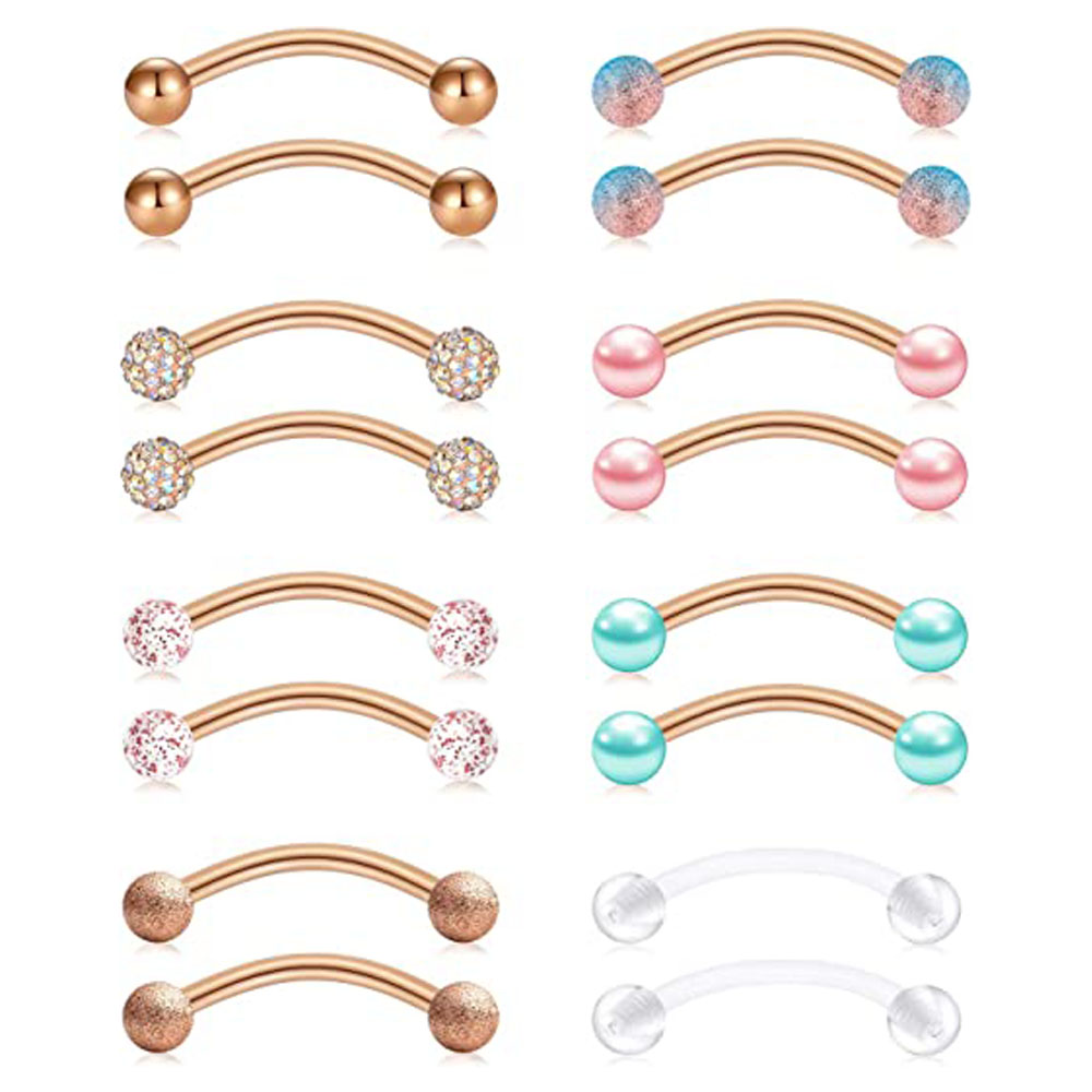 16G Stainless Steel Long Nippl - Nipple Bar Curved 评论和价格