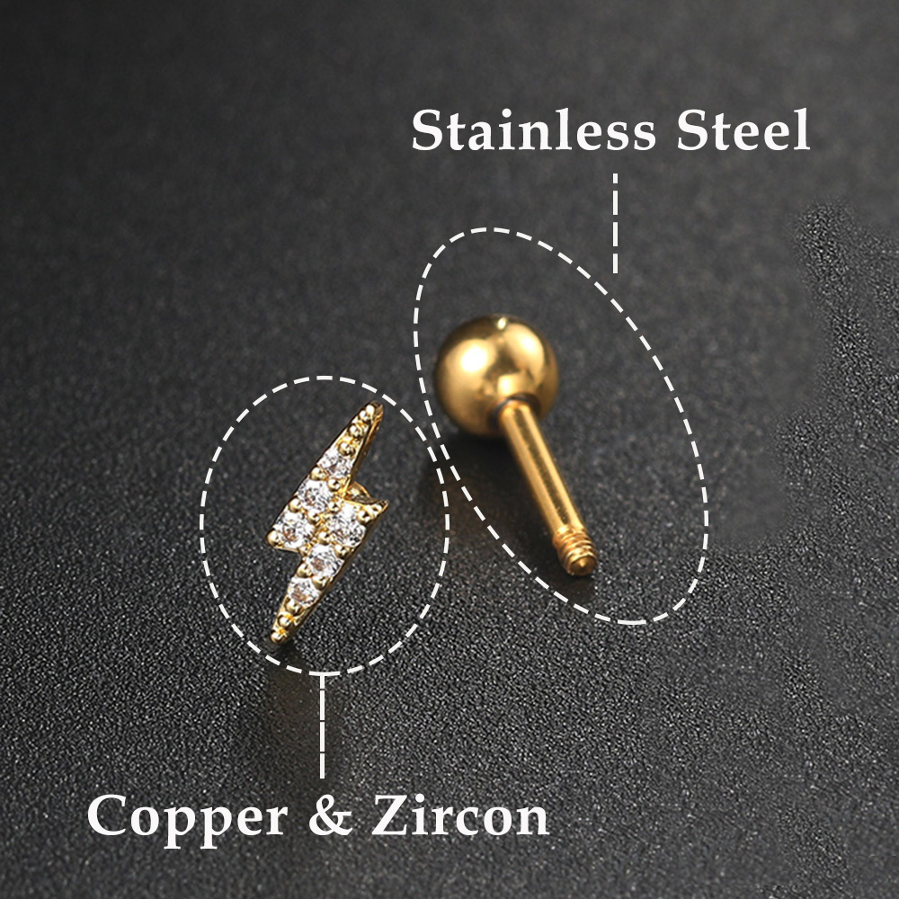 1PC Star Moon Lightning Zircon - Tragus Flat Back 评论和价格