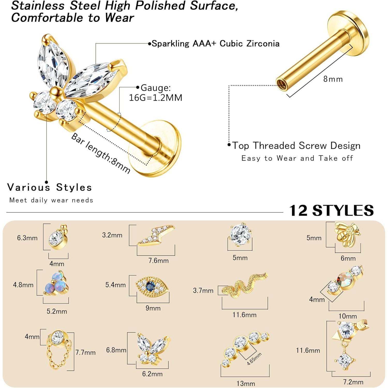 Bobisty 1Pc Cartilage Earrings - Tragus Flat Back 评论和价格