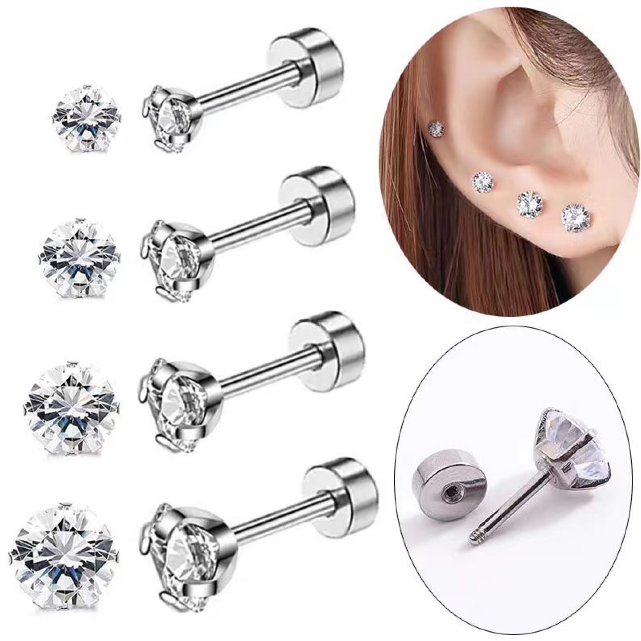 1Pair Classic Flat Back Screw  - Tragus Flat Back 评论和价格