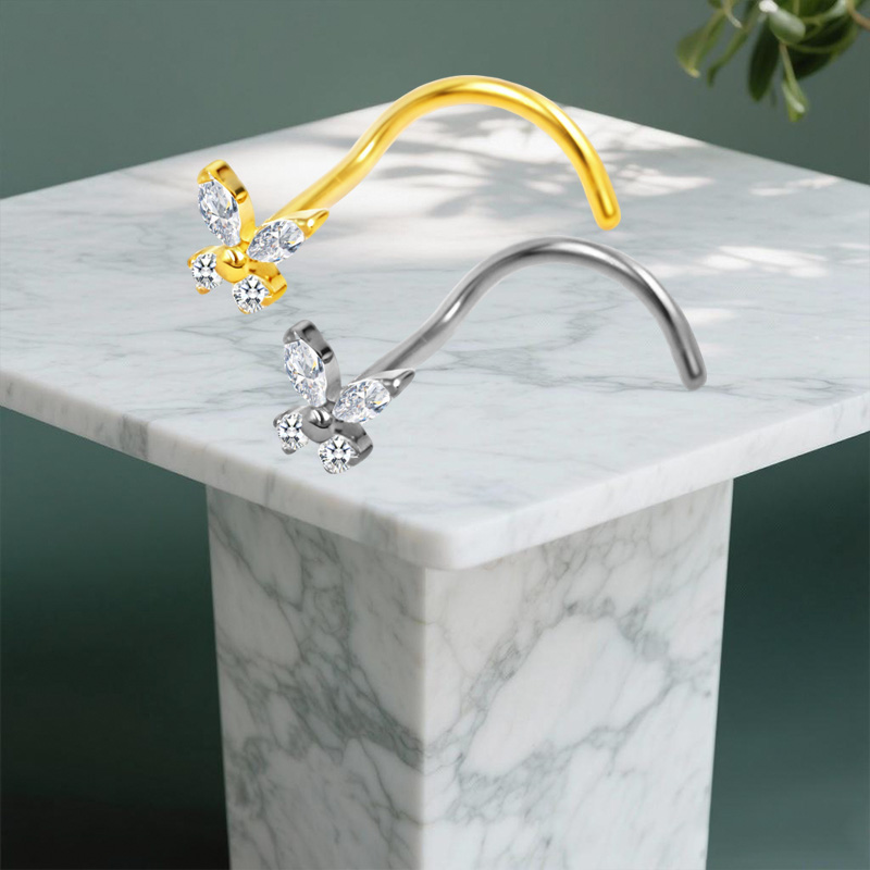 S-Shaped Nose Stud ASTM F136 I - Body Jewelry Implant Grade Titanium 评论和价格