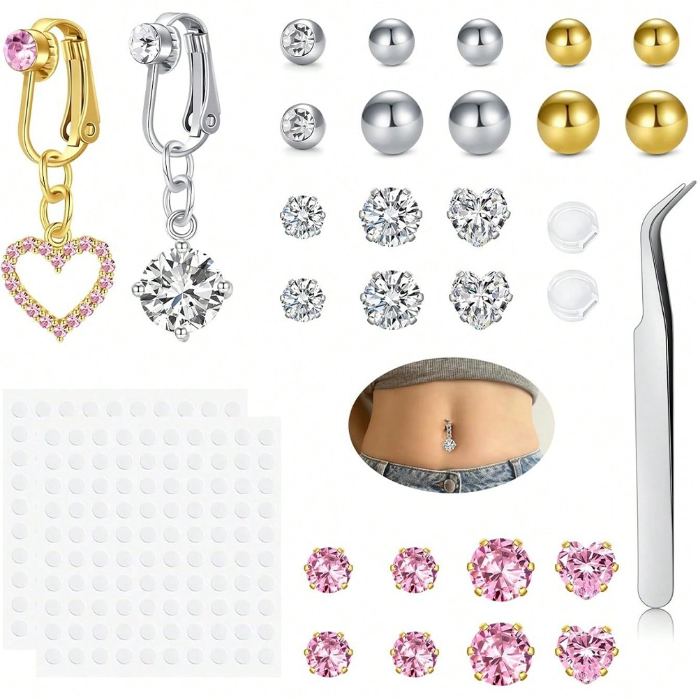 Gold Fake Belly Piercing Cubic - Body Jewelry Hoops 评论和价格