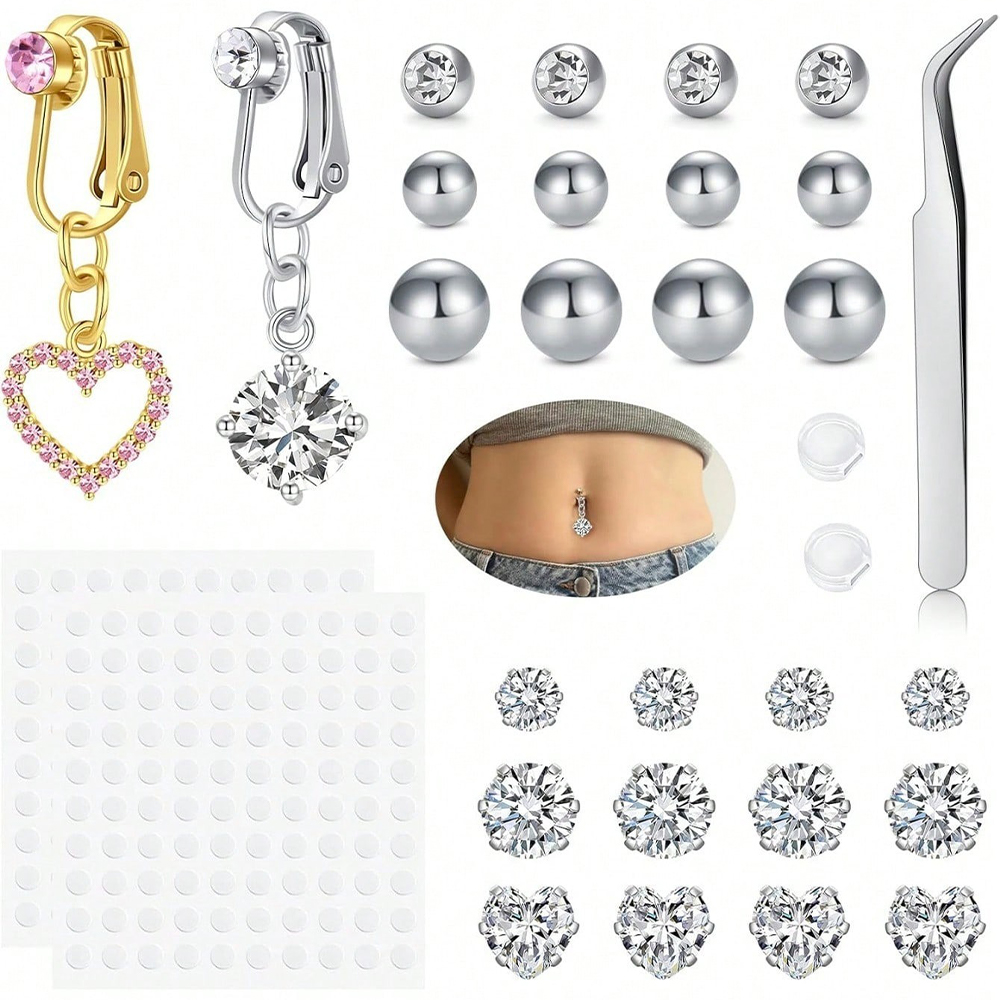 Gold Fake Belly Piercing Cubic - Body Jewelry Hoops 评论和价格