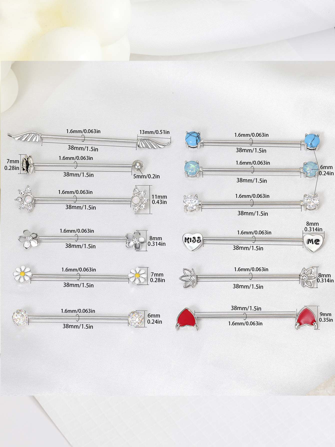 16G Arrows Hearts Industrial B - Body Jewelry Industrial 评论和价格