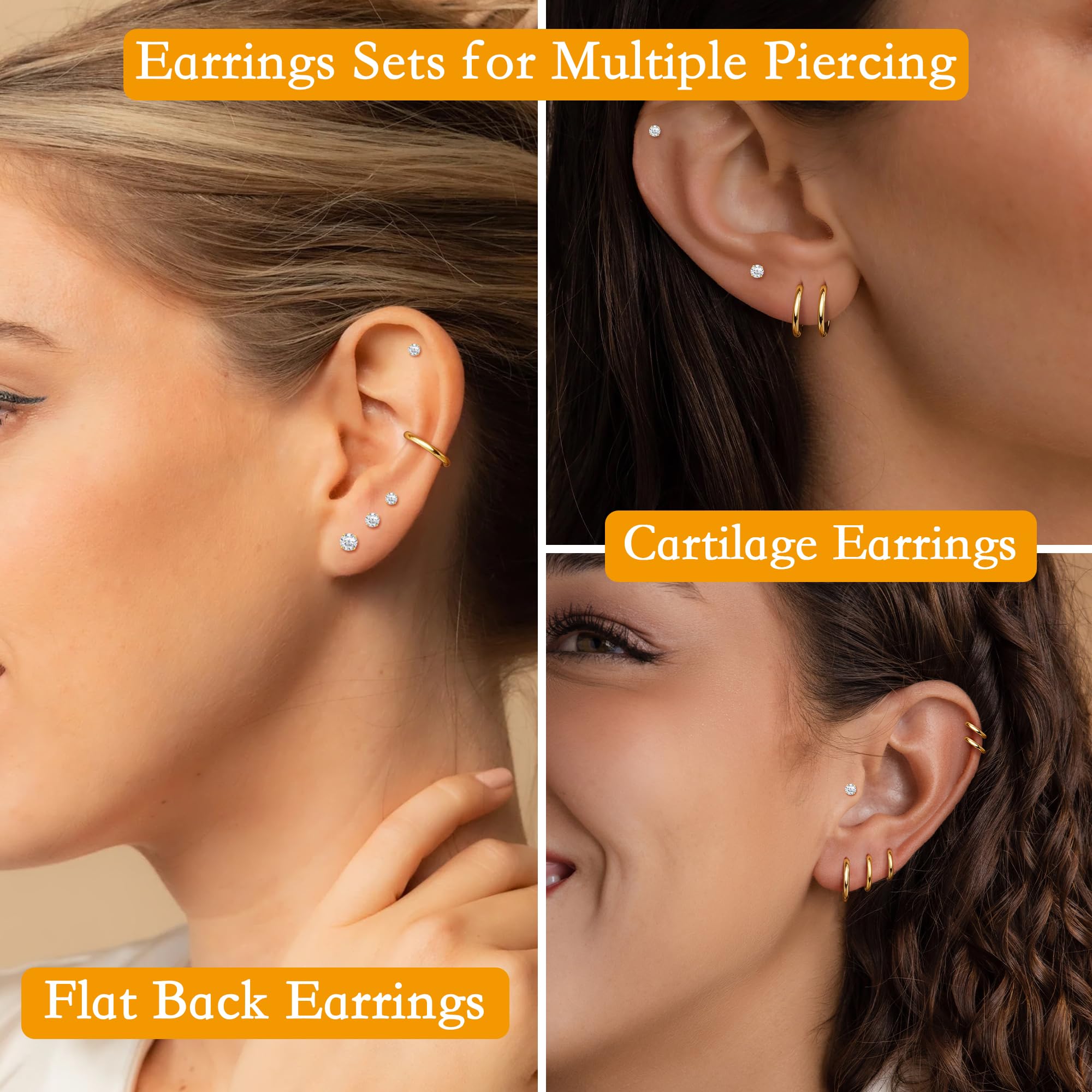 10 Pairs Earrings Set for Wome - Tragus Flat Back 评论和价格